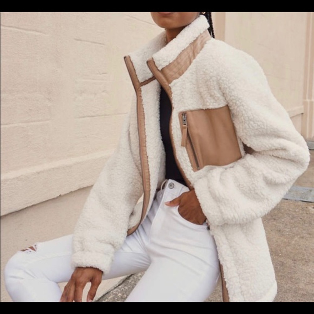 Sherpa faux leather trim jacket